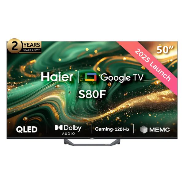 تلفزيون سمارت هاير، 50 بوصة، QLED، 4K UHD، ريموت صوتي، رسيفر داخلي، H50S80F - اسود
