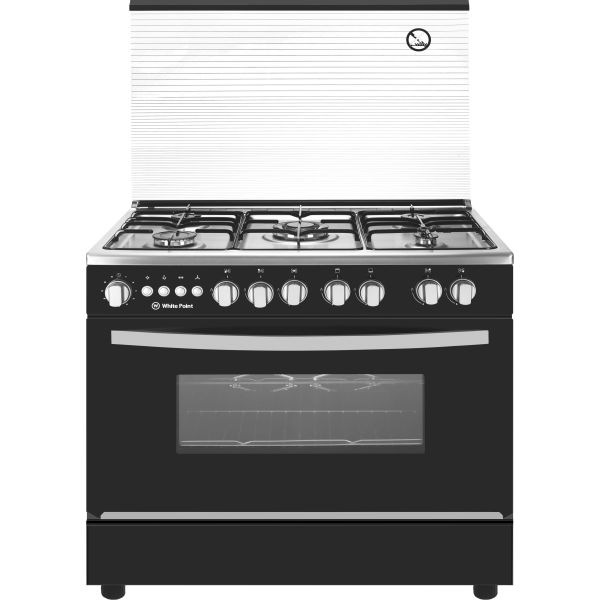 بوتاجاز غاز وايت بوينت، 5 شعلة، 60×90 سم، سطح ستانلس ستيل، نصف أمان، مروحة، WPGC9060BXTHSA - اسود فضي