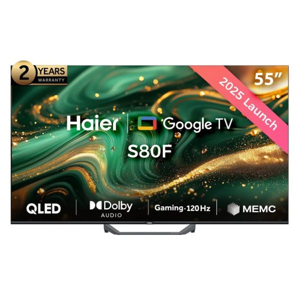 تلفزيون سمارت هاير، 55 بوصة، QLED، بدون حواف، ريموت صوتى، مزود برسيفر داخلى، H55S80F - اسود