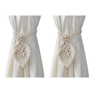 Cotton Rustic Style Curtain Tieback Set, 2 Pieces, 20x60 cm - Off White