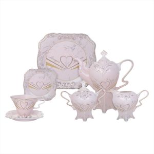 Lotus Dream Porcelain Tea and Cake Set, 24 Pieces - Multicolor