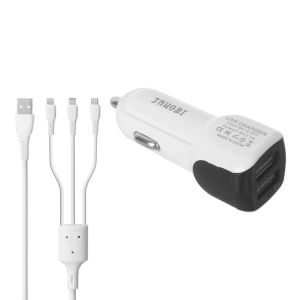 Jnuobi Cc-243 Car Charger Adapter, 3 In 1 - White