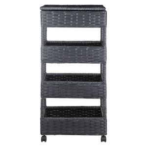 Rectangular Rattan Trolley with Cover, 4 Layers, 102×47×29 cm