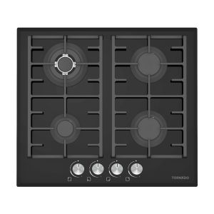 Tornado GHV-M60CCU-G Built-In Gas Cooker, 4 Burners, 60 x 60 cm, Full Safety - Black