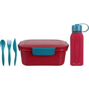 M-Design Plastic Lunch Box Set, 1.6 Litres, 5 Pieces - Red Turquoise