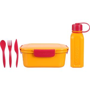 M-Design Plastic Lunch Box Set, 1.6 Litres, 5 Pieces - Red Orange