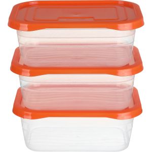 Mintra Plastic Refrigerator box Set, 3 Pieces, 1.35 Litre - Clear Orange