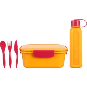 M-Design Plastic Lunch Box Set, 2.1 Litres, 5 Pieces - Red Orange