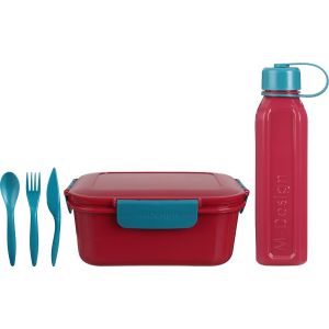 M-Design Plastic Lunch Box Set, 2.1 Litres, 5 Pieces - Red Turquoise