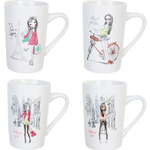 Ocuisine Porcelain Mug Set, 4 Pieces, 350 ml - White