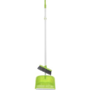 Wezy Brush with Plastic Handle and Dustpan, 45 Degree Angle, 90×25 cm - Green White