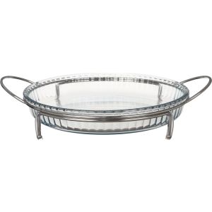Pasabahce Round Thermal Glass Borcam Pizza Oven Dish, with Stand, 2950 ml - Clear