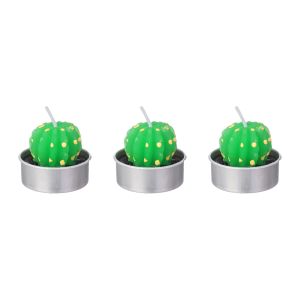 Cactus-Shaped Candle Set with a Metal Base, 3 Pieces, 4.5×13.5 cm - Green