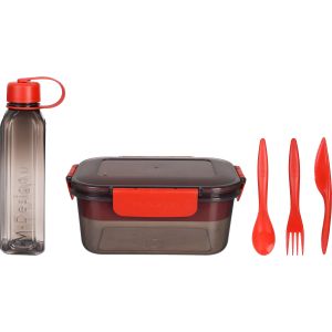M Design Plastic Lunch Box Set, 5 Pieces - Black Red