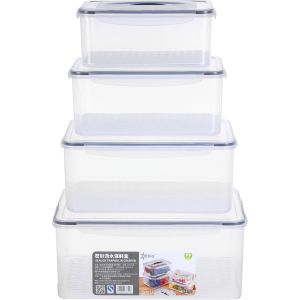 Plastic Refrigerator box Set, Clip Lid, 4 Pieces - Clear Grey