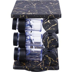 Acrylic Spice Set with Plastic Lid, 12 Pieces, Plus Rotating Stand, 21×16 cm - Clear Black