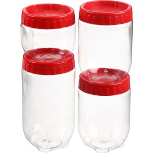 Joy Plastic Spice Jar Set, 4 Pieces - Red Clear