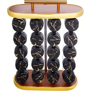 Acrylic Spice Set with Plastic Lid, 20 Pieces, Plus Stand, Stainless Steel Handle 36×28×12 cm - Clear Black