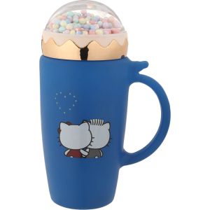 Glass Mug with Plastic Lid, 480 ml - Blue Gold