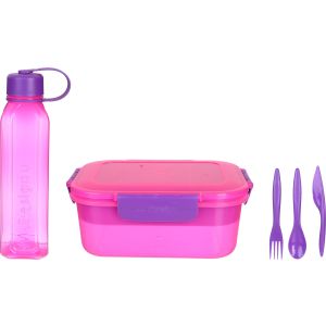 M-Design Plastic Lunch Box Set, 5 Pieces - Fuchsia