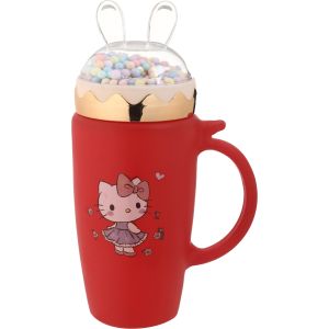 Glass Mug with Plastic Lid, 480 ml - Red Gold