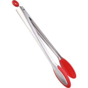 Neoflam Stainless Steel Food Tong, Silicone Handle, 30 cm - Silver Red