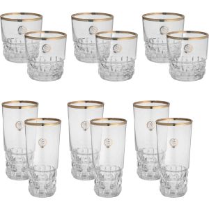 Snabel Glass Cup Set, 12 Pieces - Clear Gold