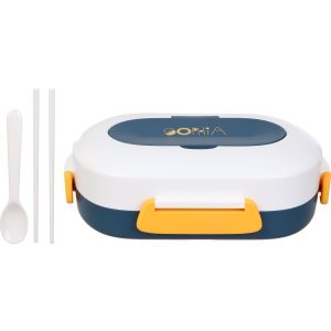 Plastic Lunch Box, 2 Tiers, with Clip Lid, 27x18 cm - White Petrol
