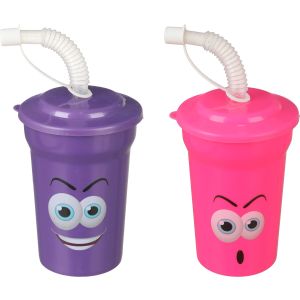 Max Plast Plastic Cups, with Straw, 2 Pieces - Purple Fuchsia