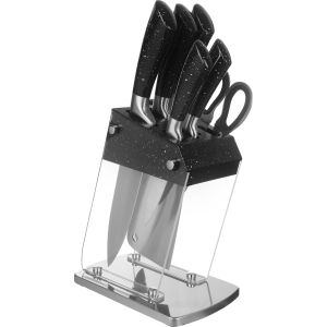 Falmer Stainless Steel Knife Set, 6 Pieces, with Stand - Silver Black