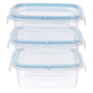 Snips Plastic Refrigerator Box Set, 3 Pieces, 0.5 Liter - Petrol Clear