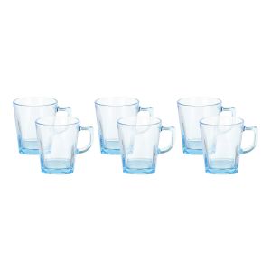 Pasabahce Glass Cup Set, 6 Pieces, 270 ml - Light Blue