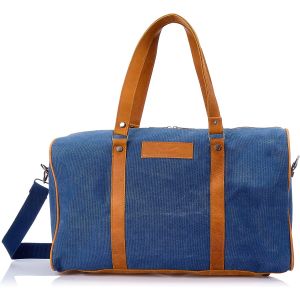 Crossland Leather and Canvas Duffle Bag, Lightweight, 50 × 25 × 20 cm - Navy Blue