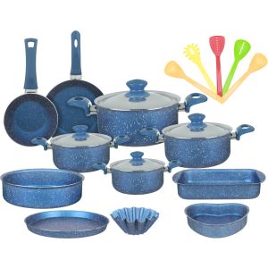 Trueval Teflon Pots Set, 20 Pieces - Blue