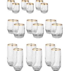 Snabel Glass Cup Set, 18 Pieces - Clear Gold