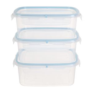 Snips Plastic Refrigerator Boxes Set, 3 Pieces, 1.8 Liters - Light Blue Clear