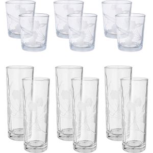 Super Star Glass Cup Set, 12 Pieces - Clear Silver