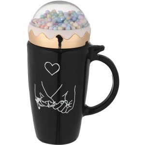 Glass Mug with Plastic Lid, 480 ml - Black Gold