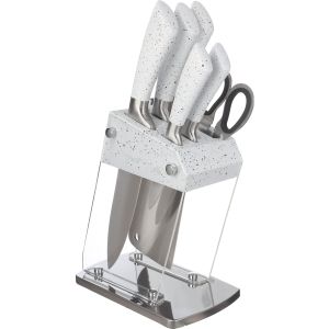 Falmer Stainless Steel Knife Set, 6 Pieces, with Stand - Silver White