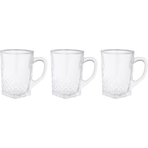 Glassy Glass Mug Set, 3 Pieces, 250 ml - Clear