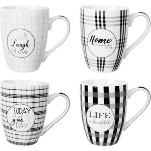 Ocuisine Porcelain Mug Set, 4 Pieces, 350 ml - Black White