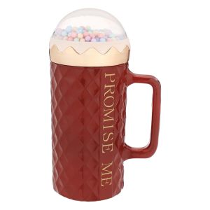 Glass Mug with Plastic Lid, Crystal Shape, 480 ml - Red Gold
