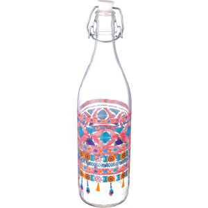 Glass Water Bottle, Clip Lid, 1 Liter - Clear
