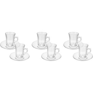 Galaxy Glass Cup and Saucer Set, 12 Pieces, 120 ml - Clear