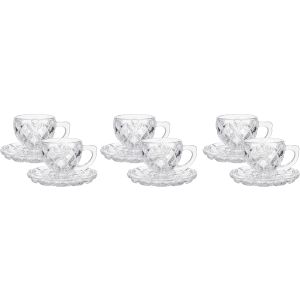 Ritchie Glass Coffee Cup and Saucer Set, 12 Pieces - Clear