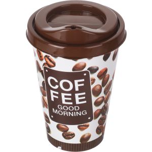 Lamsa Plast Plastic Water Cup with Squeeze Cap, 400 ml - Brown White