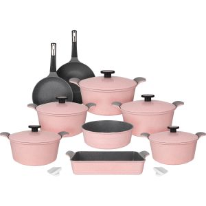 Neoflam Granite Pots Set, 14 Pieces - Pink