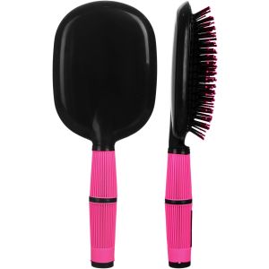 Plastic Hair Brush for Hair Styling, Silicone Handle, Oval Shaped, 26 cm - Black Fuchsia