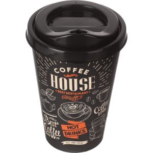 Lamsa Plast Plastic Water Cup with Squeeze Cap, 400 ml - Black White