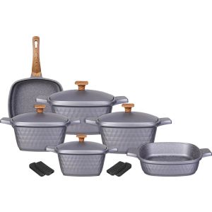 Ideal Home Granite Pots Set, 14 Pieces - Grey
